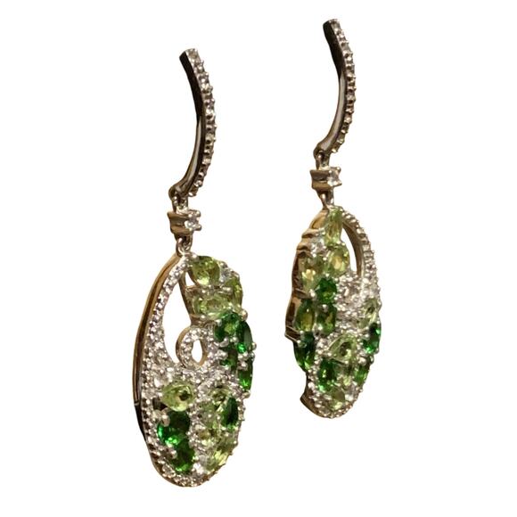 STS Sterling Silver, Chrome Diopside, Peridot and CZ Earrings Dangle Made India - Picture 5 of 6